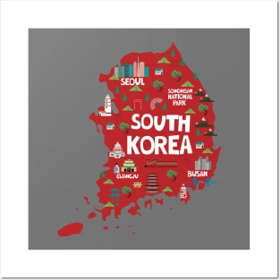 South Korea Illustrated Map Posters and Art